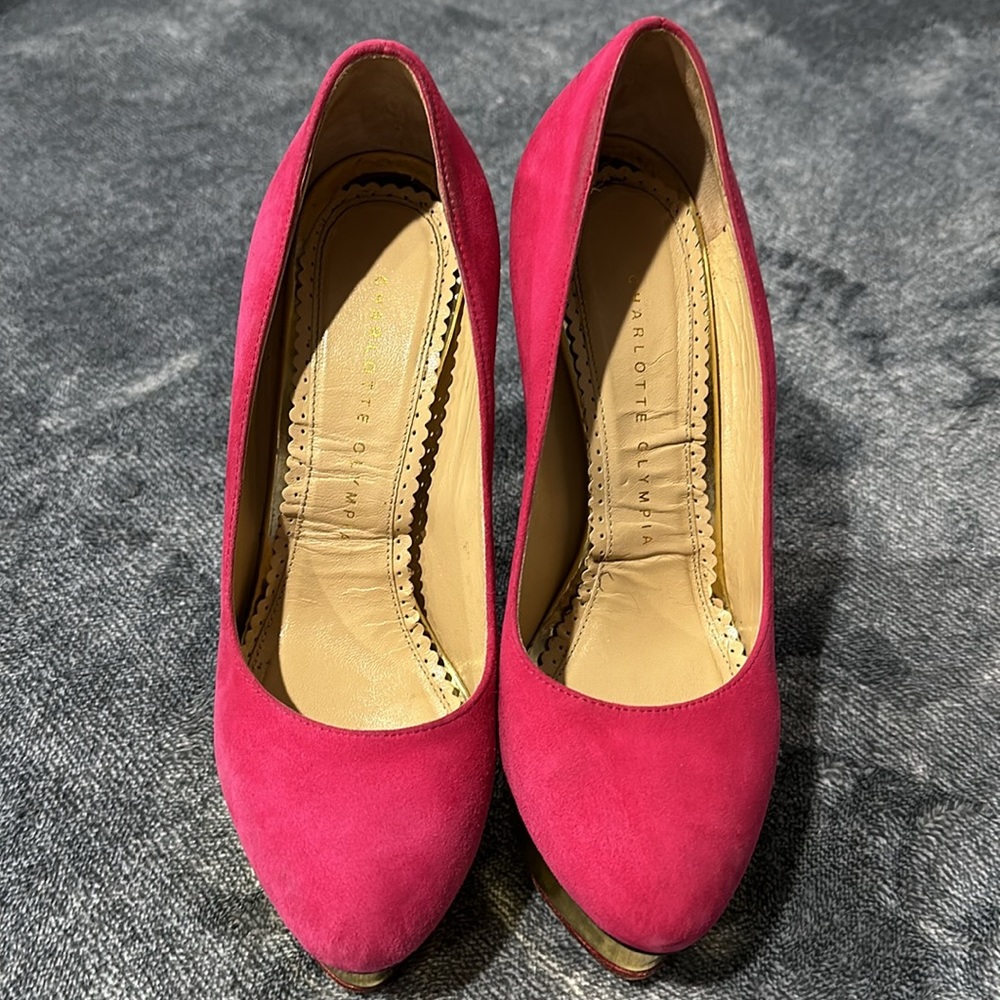 Charlotte Olympia Shoes Size 37 Pink and Gold - Picture 3 of 12